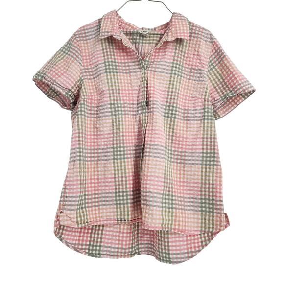 L.L. Bean Short Sleeve Plaid Top Womens Size Large L - Picture 1 of 3